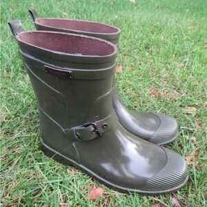 Coach Size 10 B Lester Rain Boots Rubber Mid-Calf Ankle Buckle Green